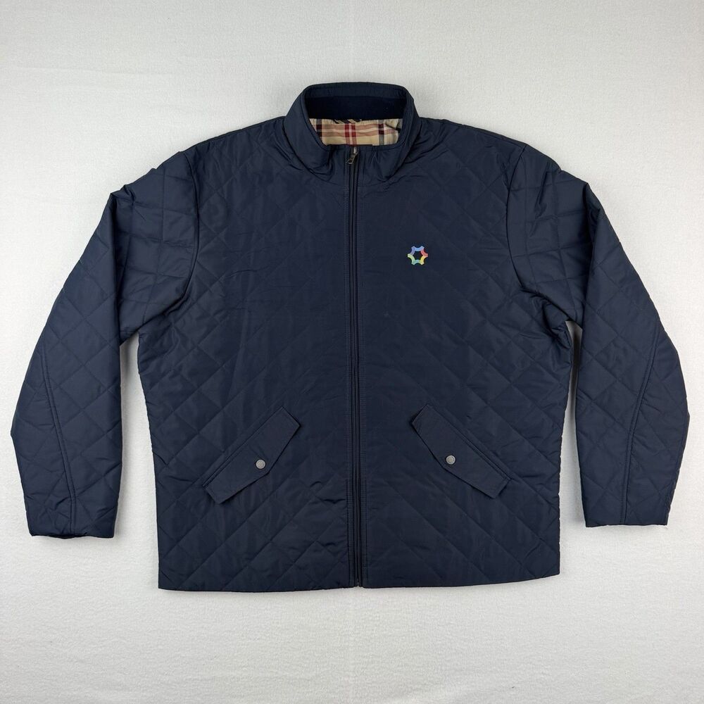 Brooks Brothers Mens 2XL Diamond Quilted Field Jacket Coat Navy Roundpoint Logo
